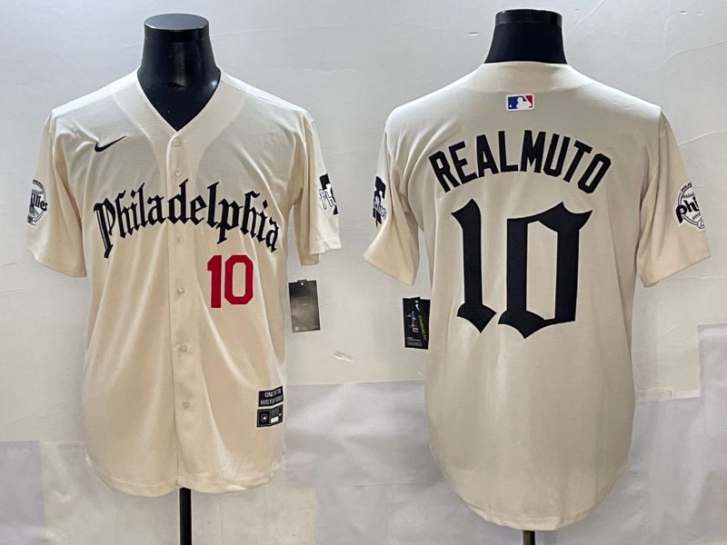 Men 2025 Philadelphia Phillies #10 Realmuto Cream Five generations Joint Name Nike MLB Jersey style 2